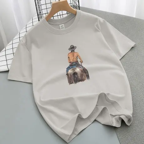 重磅纯棉t恤男短袖2024新款潮流宽松夏季半袖潮牌圆领全棉体恤衫商品大图