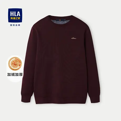 HLA/海澜之家圆领长袖针织衫2023秋冬新款圆领加绒加厚休闲上衣男图片