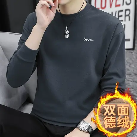 男士卫衣秋冬款套头无帽德绒双面绒保暖圆领长袖t恤宽松潮流百搭商品大图