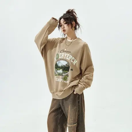 YEP美式复古卫衣女春秋2024年新款潮牌宽松oversize无帽上衣商品大图