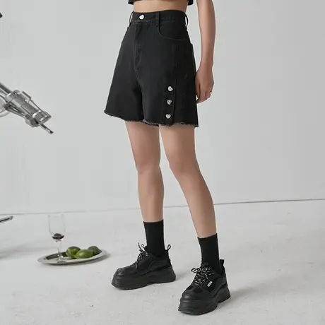 omont蛋挞家 复古高腰牛仔短裤女夏直筒宽松中裤五分裤酷女孩裤子商品大图