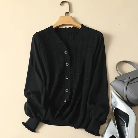 特价！冰丝针织开衫女春装2024年新款雪纺长袖薄款蕾丝打底衫女商品大图