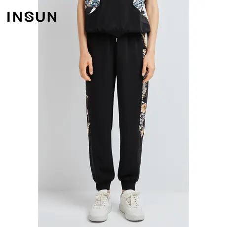 INSUN恩裳奥莱夏季针织拼接撞色侧条纹透气百搭休闲裤图片