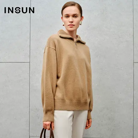INSUN恩裳线上专选冬季美丽诺100%羊毛翻领针织衫商品大图