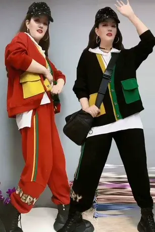 2023春秋新款拼色外套运动休闲套装女彩虹条字母宽松卫裤两件套潮商品大图