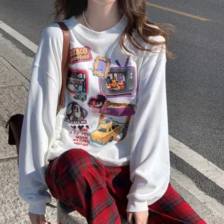 卫衣女2021新款宽松韩版ins设计感小众春秋薄款chic港味上衣外套商品大图