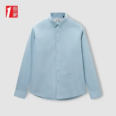 海一家易打理长衬2023秋季新款扣领尖领简约绣花长袖衬衫男商品大图