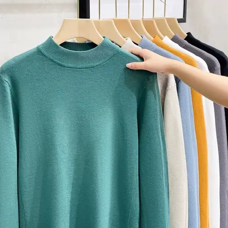 男士毛衣半高领内搭男秋冬季中领打底衫保暖线衫针织衫男宽松潮流商品大图