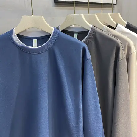 圆领假两件卫衣男春秋打底衫宽松上衣服t恤男士外套2020新款潮流图片