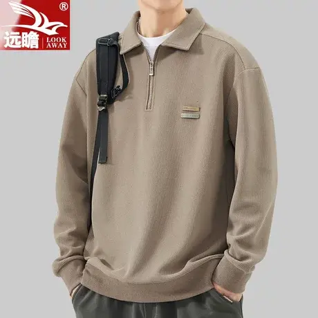 半拉链长袖t恤男春秋季新款宽松上衣男士潮牌休闲polo领卫衣男款商品大图