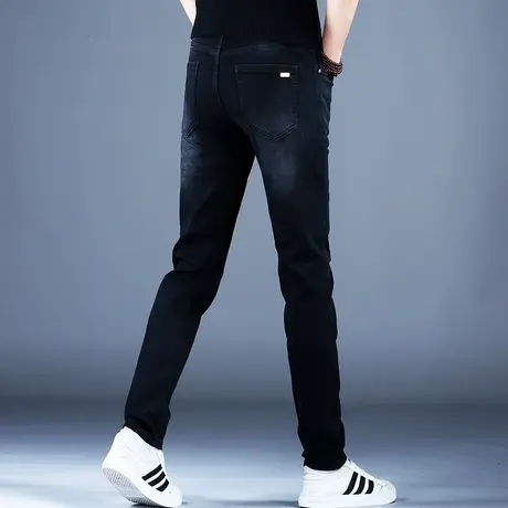 男士秋冬款高端潮牌黑色牛仔裤男款弹力百搭修身小脚裤子休闲男裤商品大图