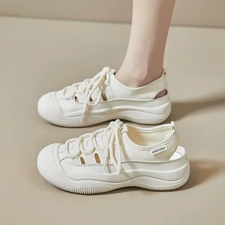 包头运动凉鞋女款夏季2024年新款休闲镂空小白鞋罗马厚底沙滩凉鞋商品大图