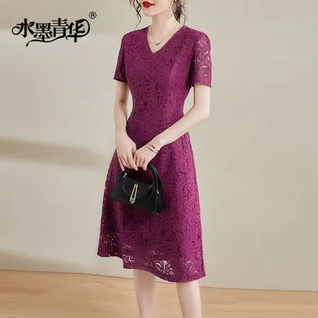 【1件7.9折】夏季新品打底裙简约修身蕾丝裙优雅红色收腰连衣裙女商品大图