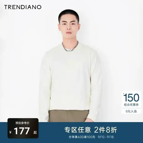 TRENDIANO官方潮牌时尚潮流简约百搭弹性针织刺绣套头长袖圆领T恤商品大图