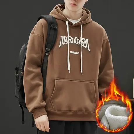 男士冬季潮牌印花加绒加厚长袖上衣秋冬款美式休闲情侣装连帽卫衣商品大图