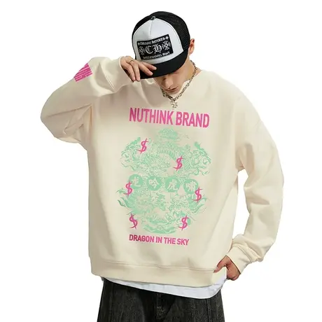 Nuthink国潮420克重磅圆领卫衣男保暖加绒加厚宽松大码春季上衣潮商品大图