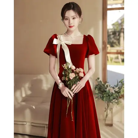 敬酒服新娘2023新款高级感法式登记领证红色礼服女夏季订婚连衣裙商品大图