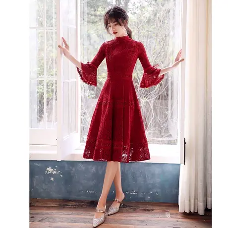 敬酒服2024新款酒红色平时可穿新娘结婚礼服女订婚连衣裙回门便装图片