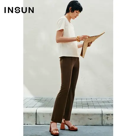 INSUN恩裳春季简约休闲短袖棉质T恤图片