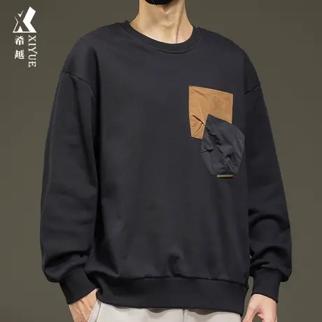 希越工装拼接卫衣男2024春季新款360g重磅上衣宽松大码男士打底衫商品大图