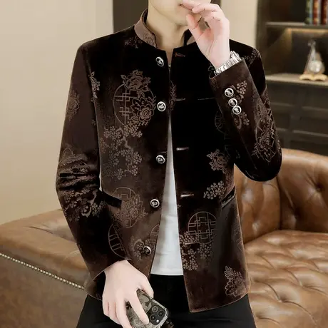 外套男士新中式唐装金丝绒夹克春秋季中国风高级感立领中山装西服图片
