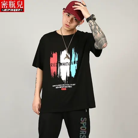 密瓶儿t恤男短袖潮牌夏季男士大码嘻哈衣服肥佬加肥加大半袖男潮商品大图
