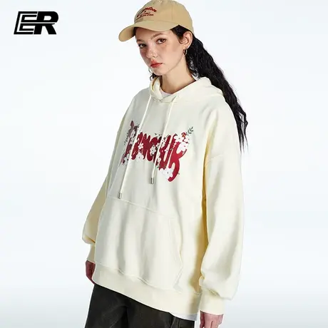 ER小花字母卫衣2024春季新款潮牌美式休闲情侣宽松小众帽衫ins商品大图