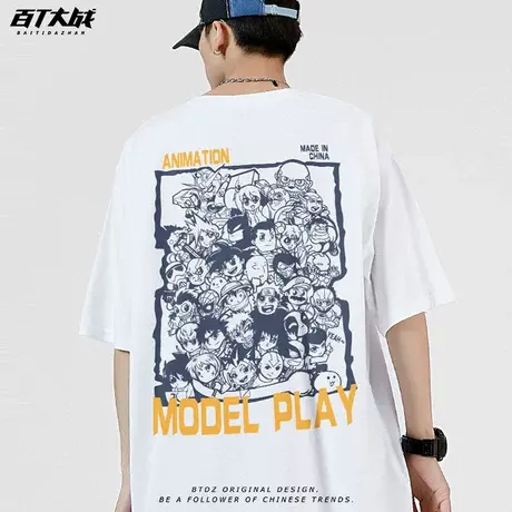 卡通涂鸦t恤男短袖原创动漫联名炸街嘻哈百搭情侣装纯棉大码tee夏商品大图
