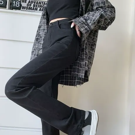 黑色直筒牛仔裤女2024年春秋新款宽松显瘦高个子高腰窄版烟管裤潮图片