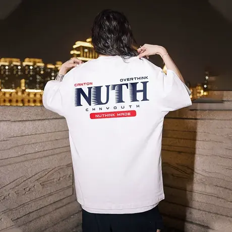 Nuthink美式高街字母短袖T恤男潮潮流宽松大码情侣半袖上衣春季商品大图