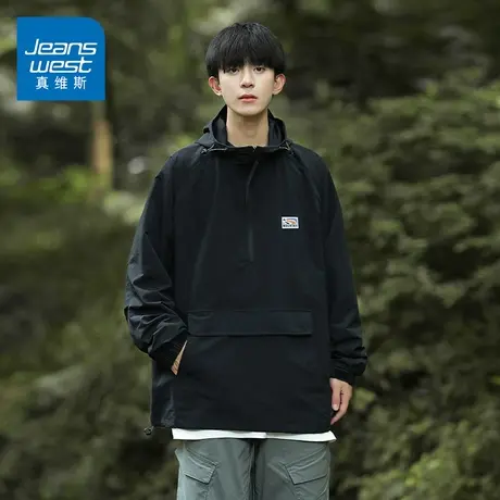 KZ真维斯秋冬季防风套头连帽卫衣外穿夹克外套男士潮工装冲锋衣服商品大图