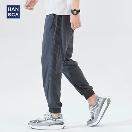 汉斯卡春夏季冰丝休闲裤男ins潮流宽松大码长裤束脚薄款运动裤男商品大图