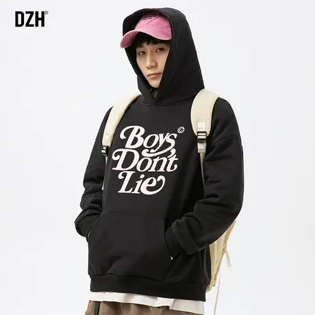 男生黑色卫衣男发泡字母印花情侣外套2024年新款美式痞帅休闲上衣商品大图