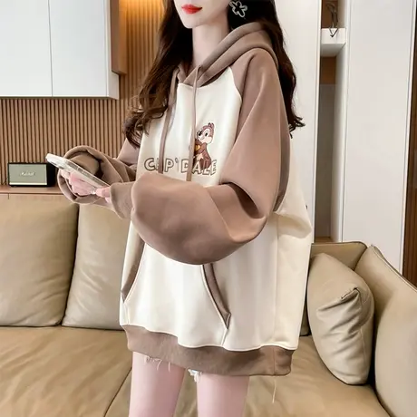 早春连帽卫衣女春秋季韩版宽松薄款大码女装设计感小众插肩袖外套商品大图