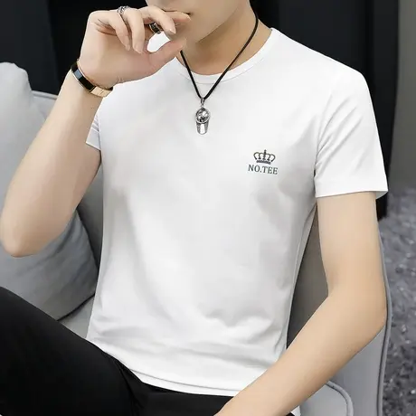 莫代尔白色t恤男短袖夏季冰丝凉感速干圆领上衣服潮流半袖体恤衫商品大图