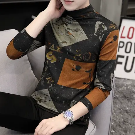 双面一体绒半高领t恤男士长袖潮流韩版个性打底衫内搭秋冬ins港风图片