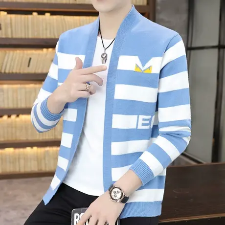 2023年春秋新款男士条纹开衫韩版毛衣宽松线衫青少年潮流针织外套图片