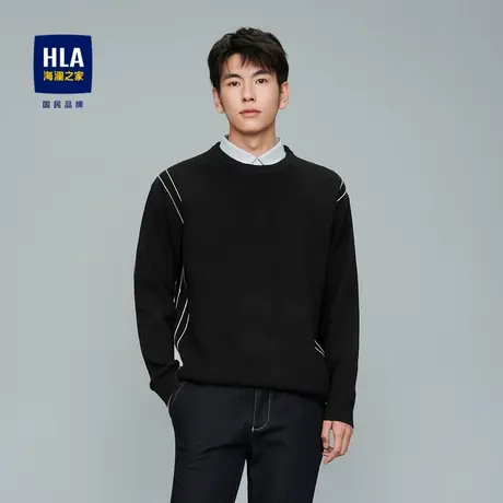 【加绒】HLA/海澜之家2023双领假两件针织衫冬简约明线装饰毛衣男图片