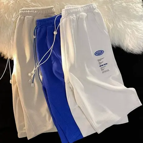 华夫格短裤男夏季抽绳中裤男女宽松运动五分裤港风ins潮流休闲裤商品大图