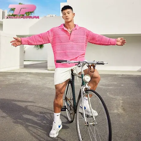 TOMATOPAPA时尚毛衣长袖开领潮流宽松网红ins百搭镂空针织衫上衣商品大图