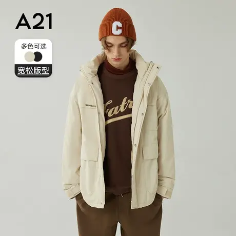 A21男装宽松连帽冬装夹棉外套秋冬保暖棉衣男款棉服厚男士上衣商品大图
