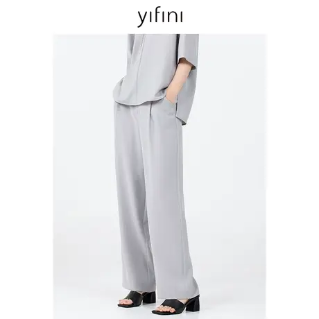 Yifini/易菲宽松休闲直筒裤女2023初秋新款薄款垂感通勤显瘦长裤商品大图