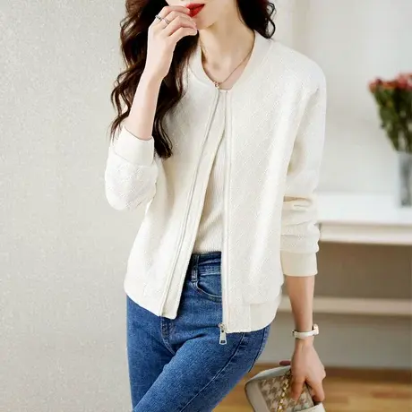 时尚气质纯色长袖外套2022年秋季新款淑女温柔宽松显瘦通勤上衣图片