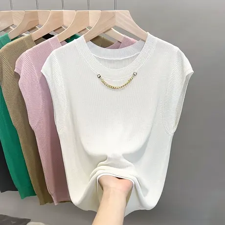 圆领冰丝针织衫女2023春夏秋新款外穿宽松飞飞袖上衣薄款t恤衫潮商品大图