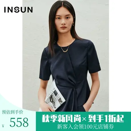 恩裳2023夏款新款几何图形抗皱易打理褶皱收腰设计感衬衫图片