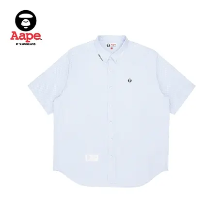 Aape旗舰店男装春夏猿颜纯色简约印花竖条纹短袖衬衫8400XAI商品大图