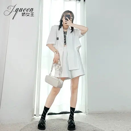 短袖西装外套女夏季薄款韩版慵懒宽松休闲上衣阔腿中裤时尚两件套图片