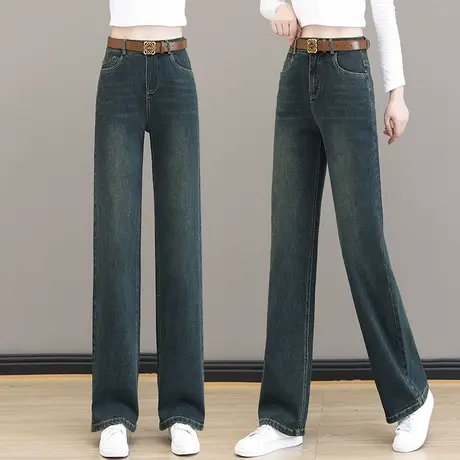 复古阔腿牛仔裤女2023春秋新款高腰显瘦小个子直筒宽松阔腿裤子图片