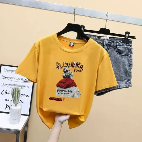 加肥加大码学生短袖t恤女夏韩版加肥胖mm宽松显瘦白色半袖上衣服商品大图