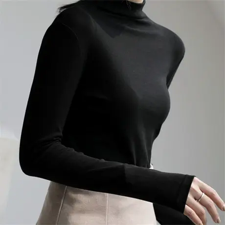 内搭打底衫女长袖T恤秋冬2023年新款半高领设计感修身纯色百搭ins商品大图